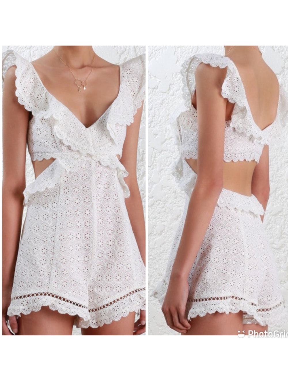 Zimmermann White Eyelet Lace Romper with Ruffle Trim size 1